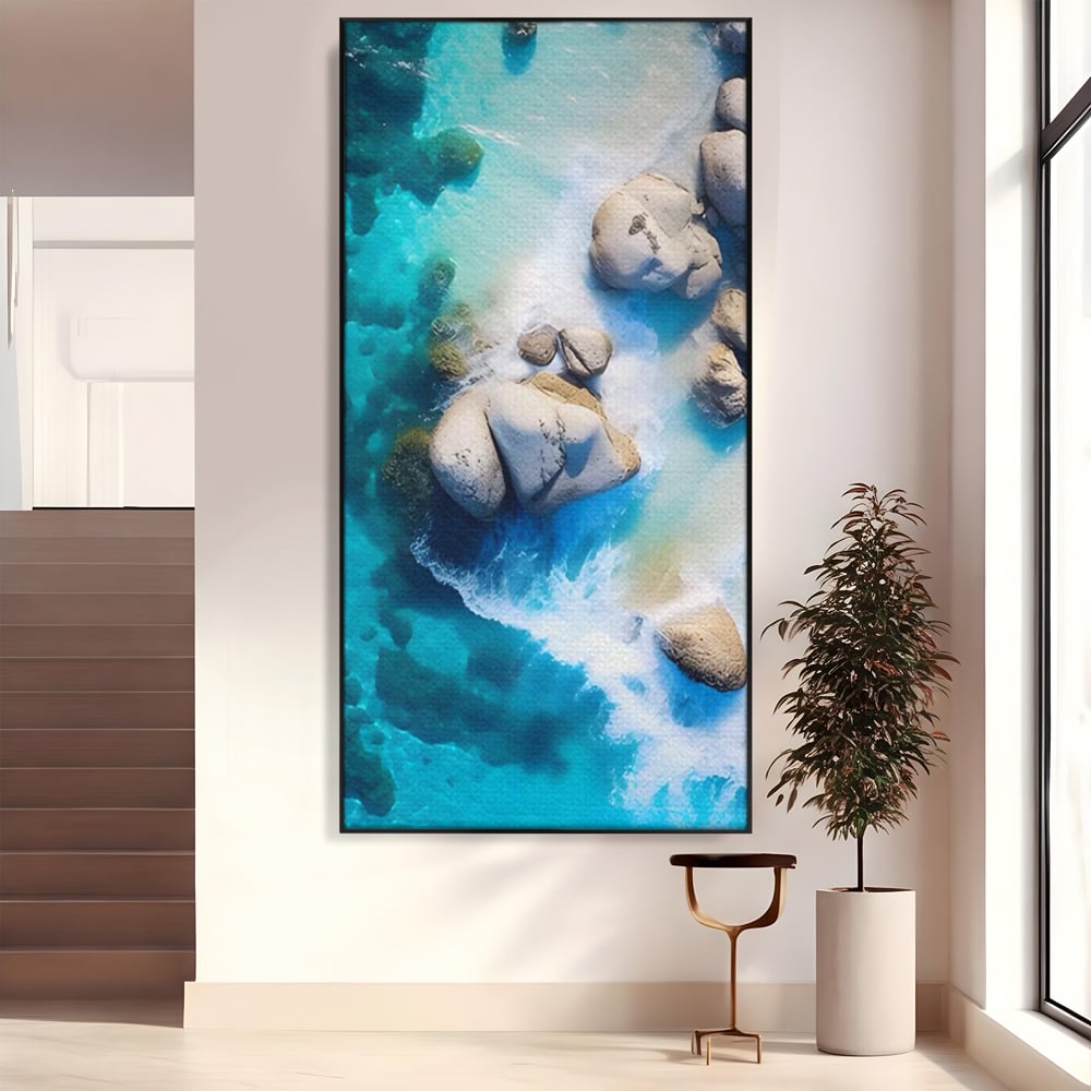 Tablou Canvas Premium LuxCanva® A1492, Sea Stone , Room, Pietre, Stanci, Mare, Turcoaz, Dormitor, Culori Vibrante