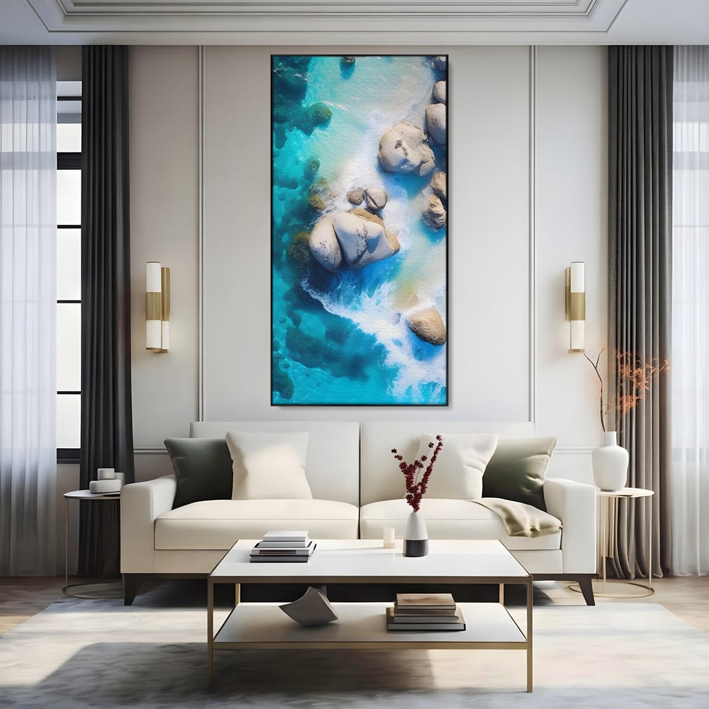 Tablou Canvas Premium LuxCanva® A1492, Sea Stone , Room, Pietre, Stanci, Mare, Turcoaz, Dormitor, Culori Vibrante