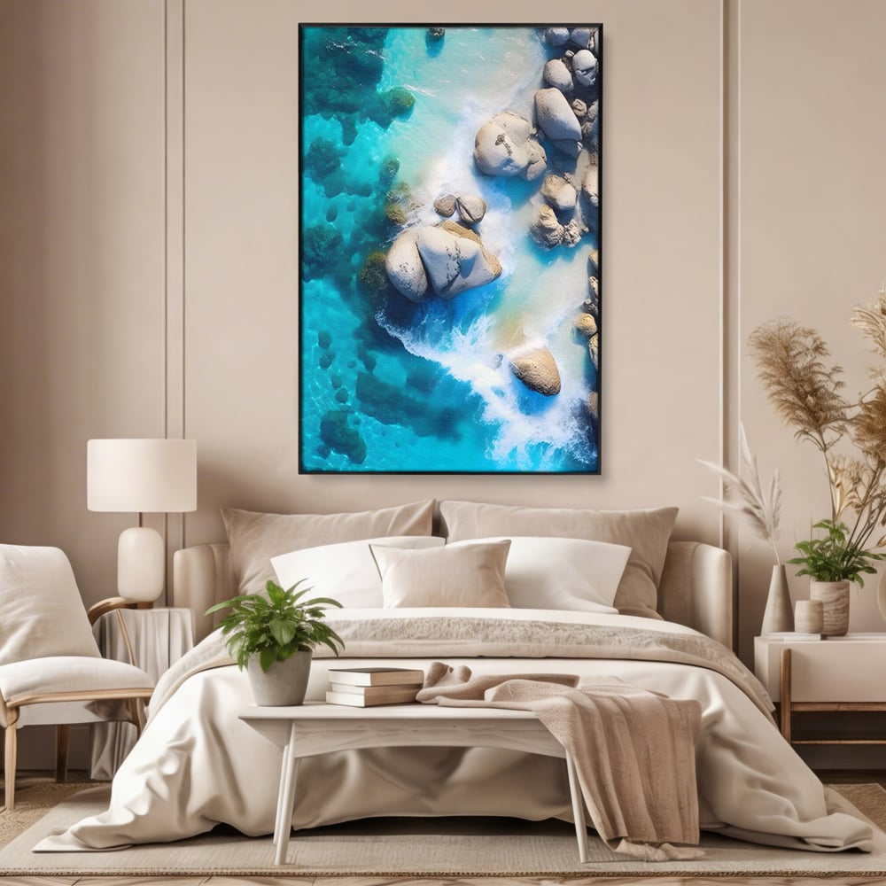 Tablou Canvas Premium LuxCanva® A1492, Sea Stone , Room, Pietre, Stanci, Mare, Turcoaz, Dormitor, Culori Vibrante