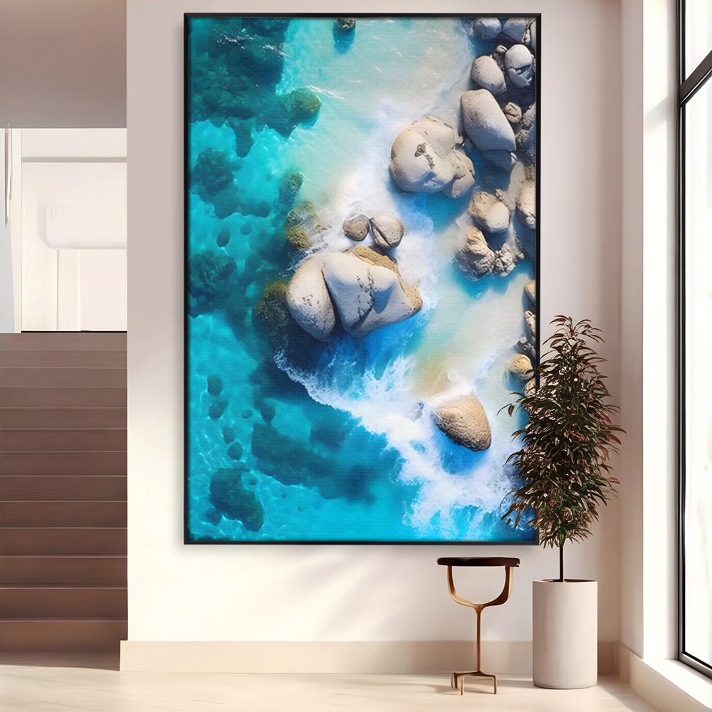 Tablou Canvas Premium LuxCanva® A1492, Sea Stone , Room, Pietre, Stanci, Mare, Turcoaz, Dormitor, Culori Vibrante