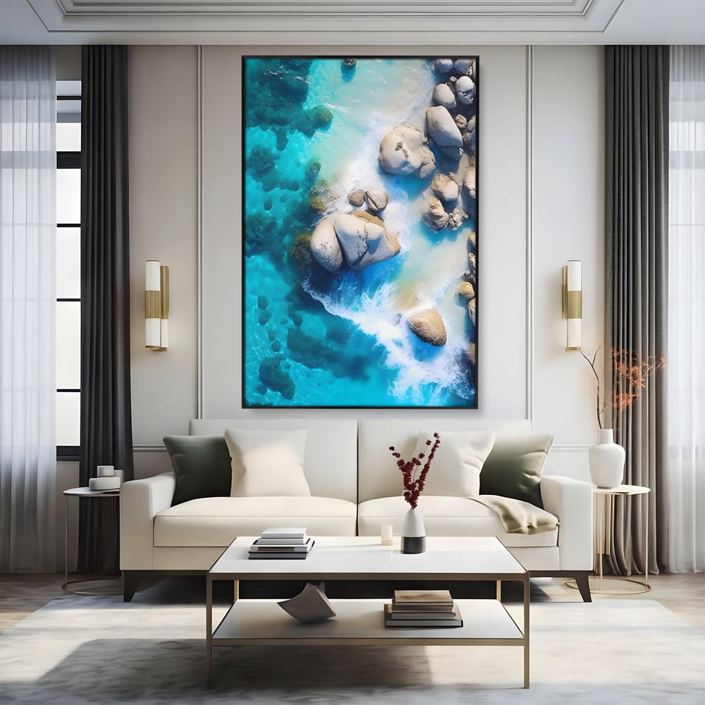 Tablou Canvas Premium LuxCanva® A1492, Sea Stone , Room, Pietre, Stanci, Mare, Turcoaz, Dormitor, Culori Vibrante