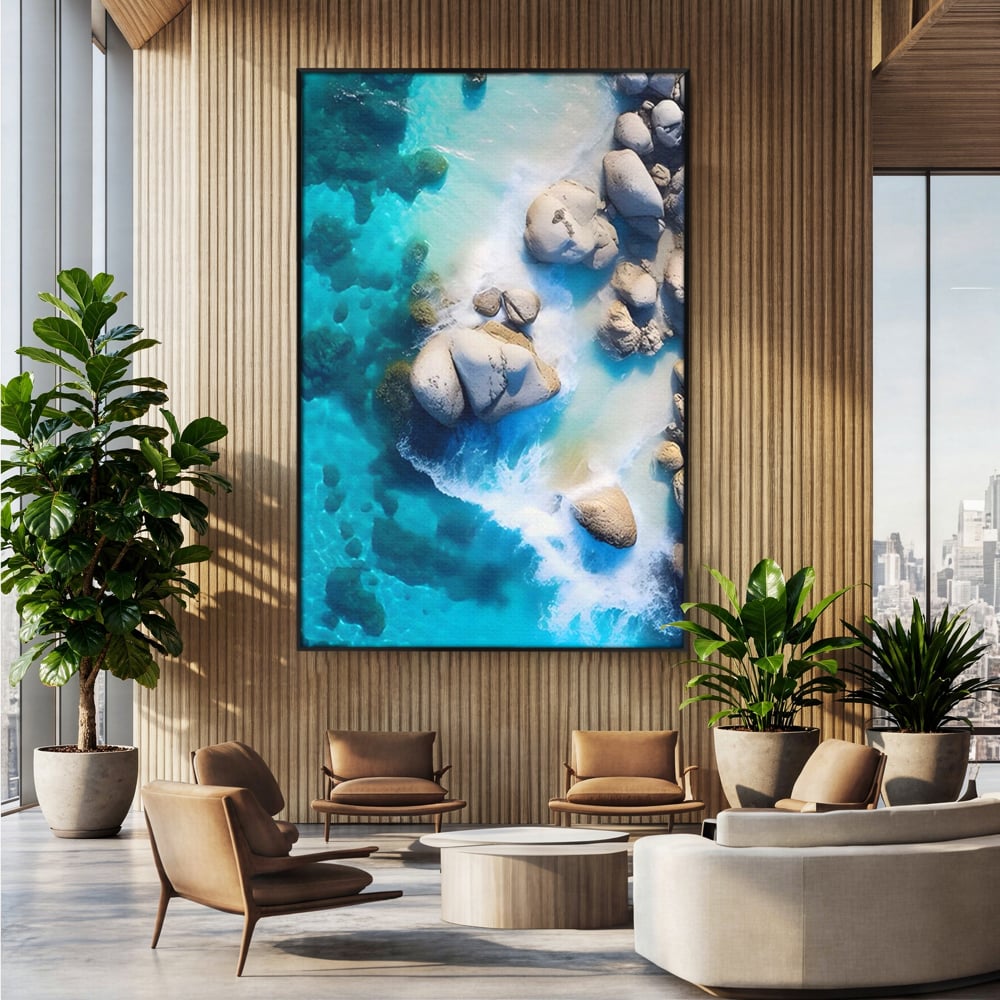 Tablou Canvas Premium LuxCanva® A1492, Sea Stone , Room, Pietre, Stanci, Mare, Turcoaz, Dormitor, Culori Vibrante