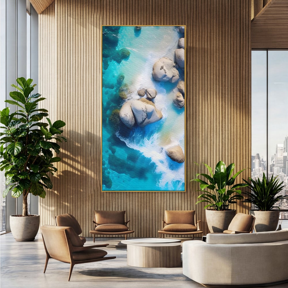 Tablou Canvas Premium LuxCanva® A1492, Sea Stone , Room, Pietre, Stanci, Mare, Turcoaz, Dormitor, Culori Vibrante