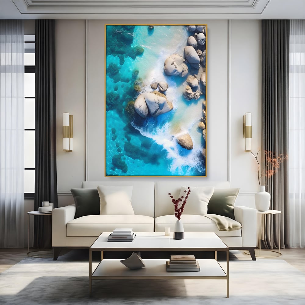Tablou Canvas Premium LuxCanva® A1492, Sea Stone , Room, Pietre, Stanci, Mare, Turcoaz, Dormitor, Culori Vibrante
