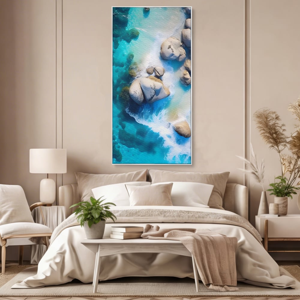Tablou Canvas Premium LuxCanva® A1492, Sea Stone , Room, Pietre, Stanci, Mare, Turcoaz, Dormitor, Culori Vibrante