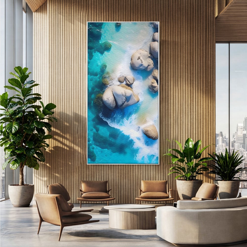 Tablou Canvas Premium LuxCanva® A1492, Sea Stone , Room, Pietre, Stanci, Mare, Turcoaz, Dormitor, Culori Vibrante