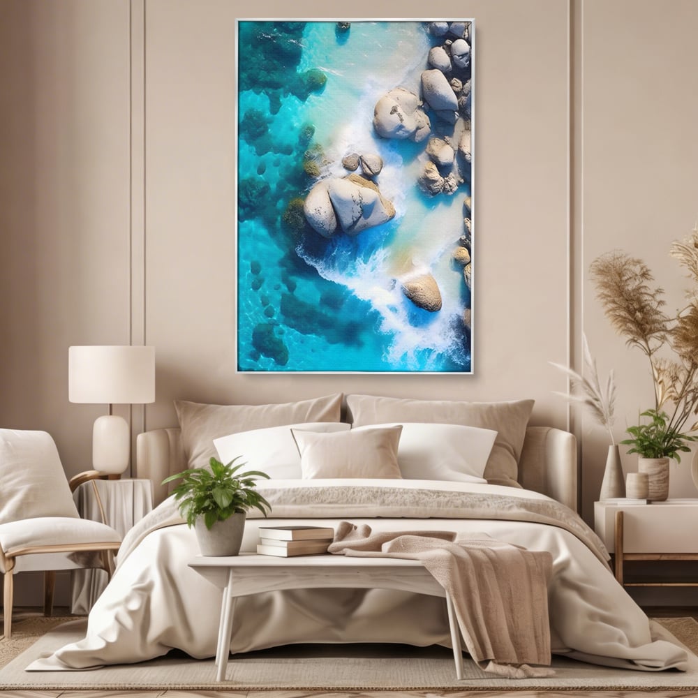 Tablou Canvas Premium LuxCanva® A1492, Sea Stone , Room, Pietre, Stanci, Mare, Turcoaz, Dormitor, Culori Vibrante