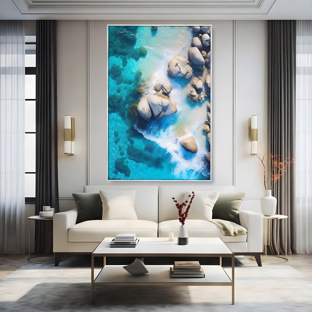 Tablou Canvas Premium LuxCanva® A1492, Sea Stone , Room, Pietre, Stanci, Mare, Turcoaz, Dormitor, Culori Vibrante