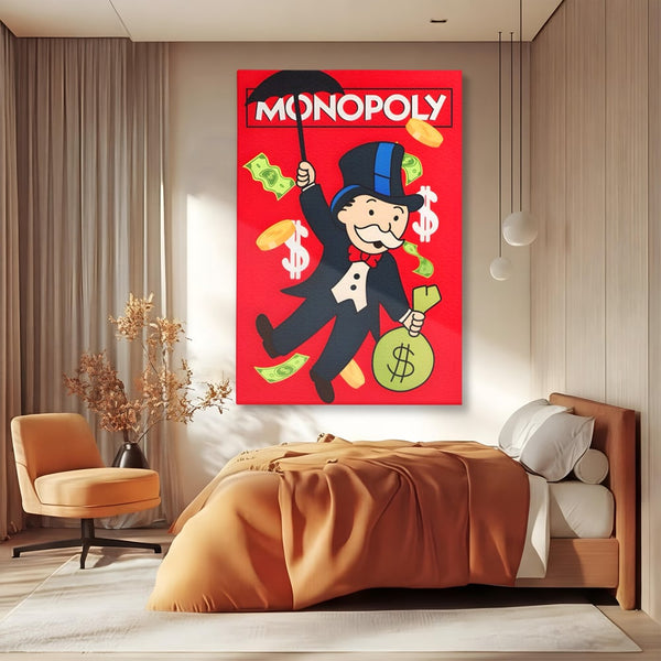 Tablou Canvas Premium LuxCanva® A1493, Monopoly Game , Room, Joc, Dolar, Bani, Cash, Dormitor, Culori Vibrante
