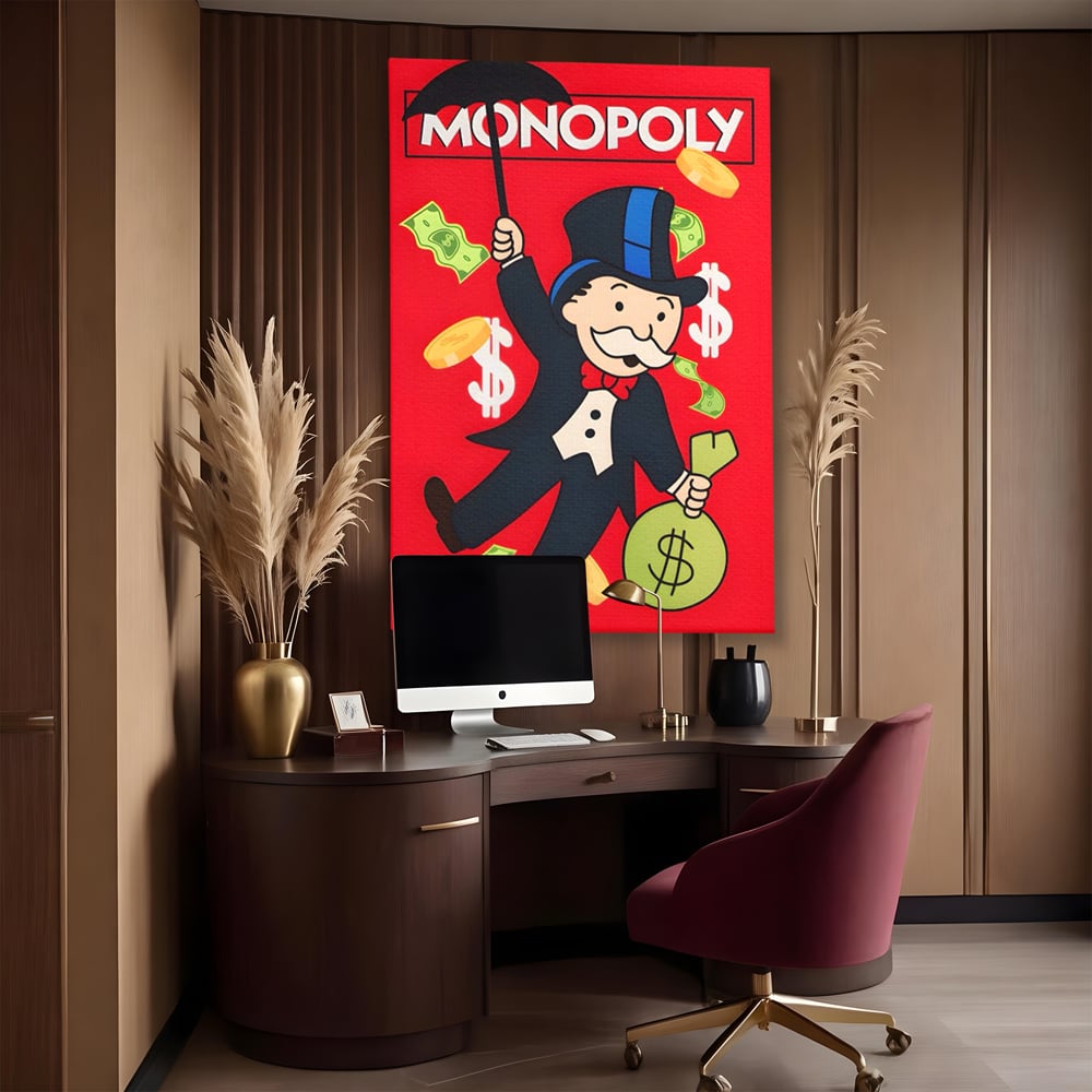 Tablou Canvas Premium LuxCanva® A1493, Monopoly Game , Room, Joc, Dolar, Bani, Cash, Dormitor, Culori Vibrante