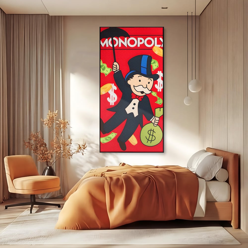 Tablou Canvas Premium LuxCanva® A1493, Monopoly Game , Room, Joc, Dolar, Bani, Cash, Dormitor, Culori Vibrante