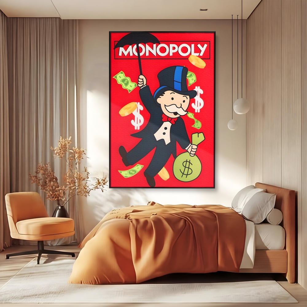 Tablou Canvas Premium LuxCanva® A1493, Monopoly Game , Room, Joc, Dolar, Bani, Cash, Dormitor, Culori Vibrante