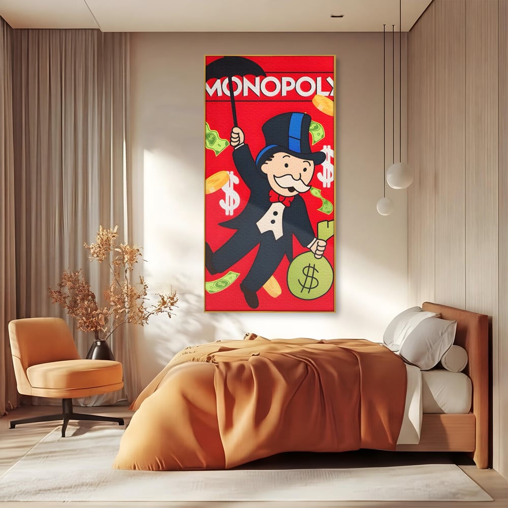 Tablou Canvas Premium LuxCanva® A1493, Monopoly Game , Room, Joc, Dolar, Bani, Cash, Dormitor, Culori Vibrante