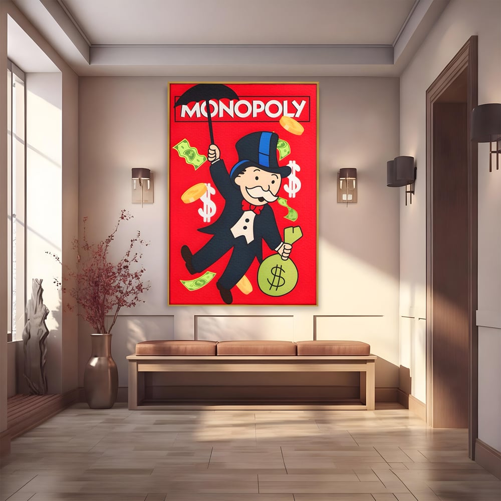 Tablou Canvas Premium LuxCanva® A1493, Monopoly Game , Room, Joc, Dolar, Bani, Cash, Dormitor, Culori Vibrante
