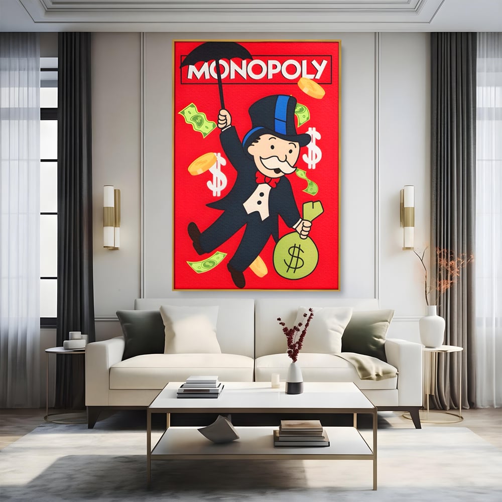 Tablou Canvas Premium LuxCanva® A1493, Monopoly Game , Room, Joc, Dolar, Bani, Cash, Dormitor, Culori Vibrante