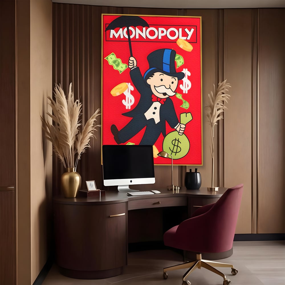 Tablou Canvas Premium LuxCanva® A1493, Monopoly Game , Room, Joc, Dolar, Bani, Cash, Dormitor, Culori Vibrante
