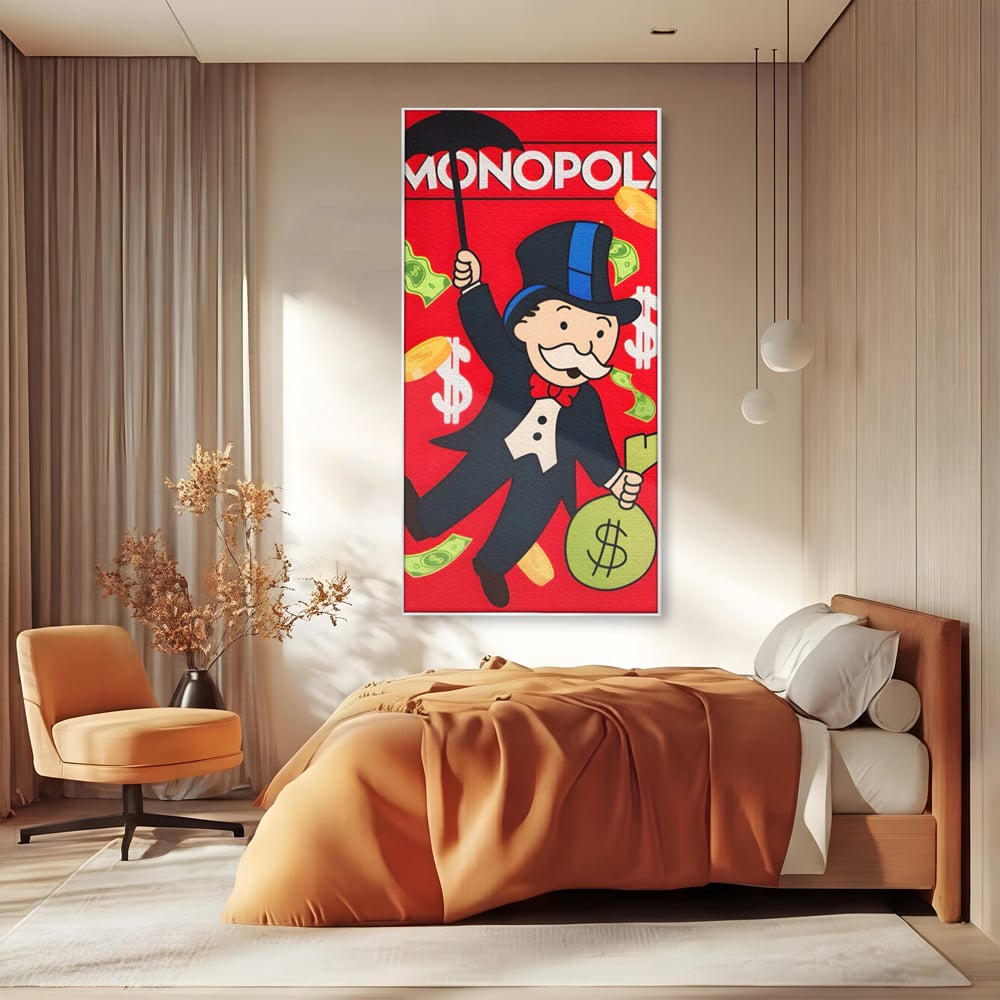 Tablou Canvas Premium LuxCanva® A1493, Monopoly Game , Room, Joc, Dolar, Bani, Cash, Dormitor, Culori Vibrante