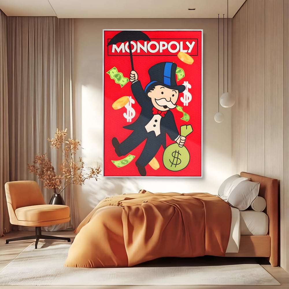 Tablou Canvas Premium LuxCanva® A1493, Monopoly Game , Room, Joc, Dolar, Bani, Cash, Dormitor, Culori Vibrante