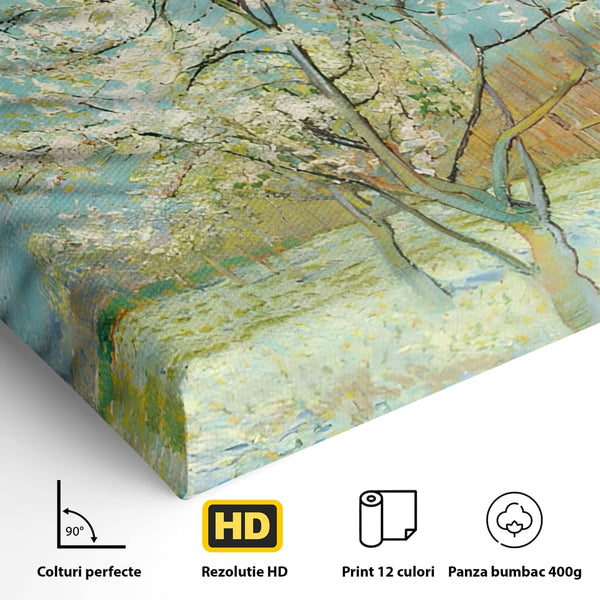 Leinwand Wandbilder Premium LuxCanva® A1497, Rosa Pfirsich, Zimmer, Baum, Blumen, Van Gogh, Gemälde, Wohnen, lebendige Farben