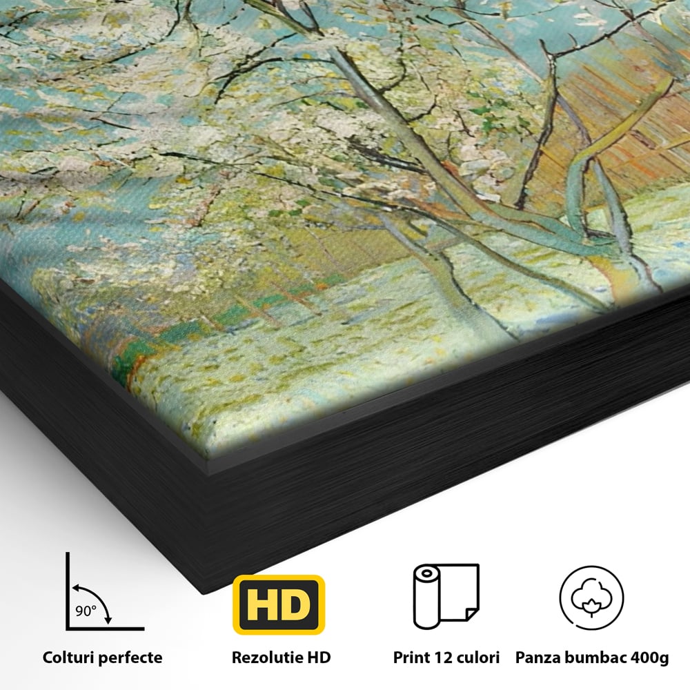 Leinwand Wandbilder Premium LuxCanva® A1497, Rosa Pfirsich, Zimmer, Baum, Blumen, Van Gogh, Gemälde, Wohnen, lebendige Farben