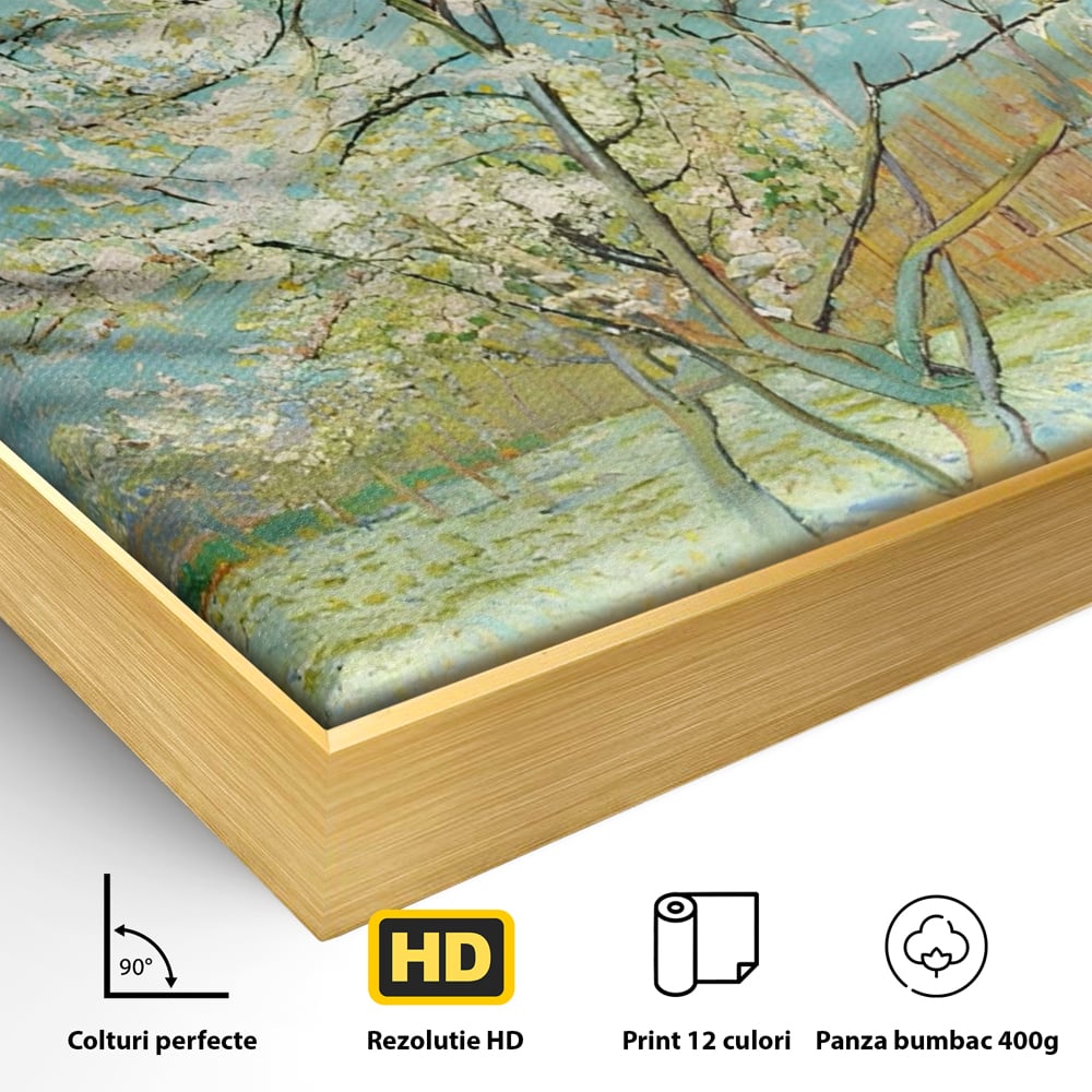 Leinwand Wandbilder Premium LuxCanva® A1497, Rosa Pfirsich, Zimmer, Baum, Blumen, Van Gogh, Gemälde, Wohnen, lebendige Farben