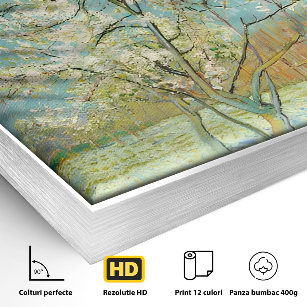 Leinwand Wandbilder Premium LuxCanva® A1497, Rosa Pfirsich, Zimmer, Baum, Blumen, Van Gogh, Gemälde, Wohnen, lebendige Farben