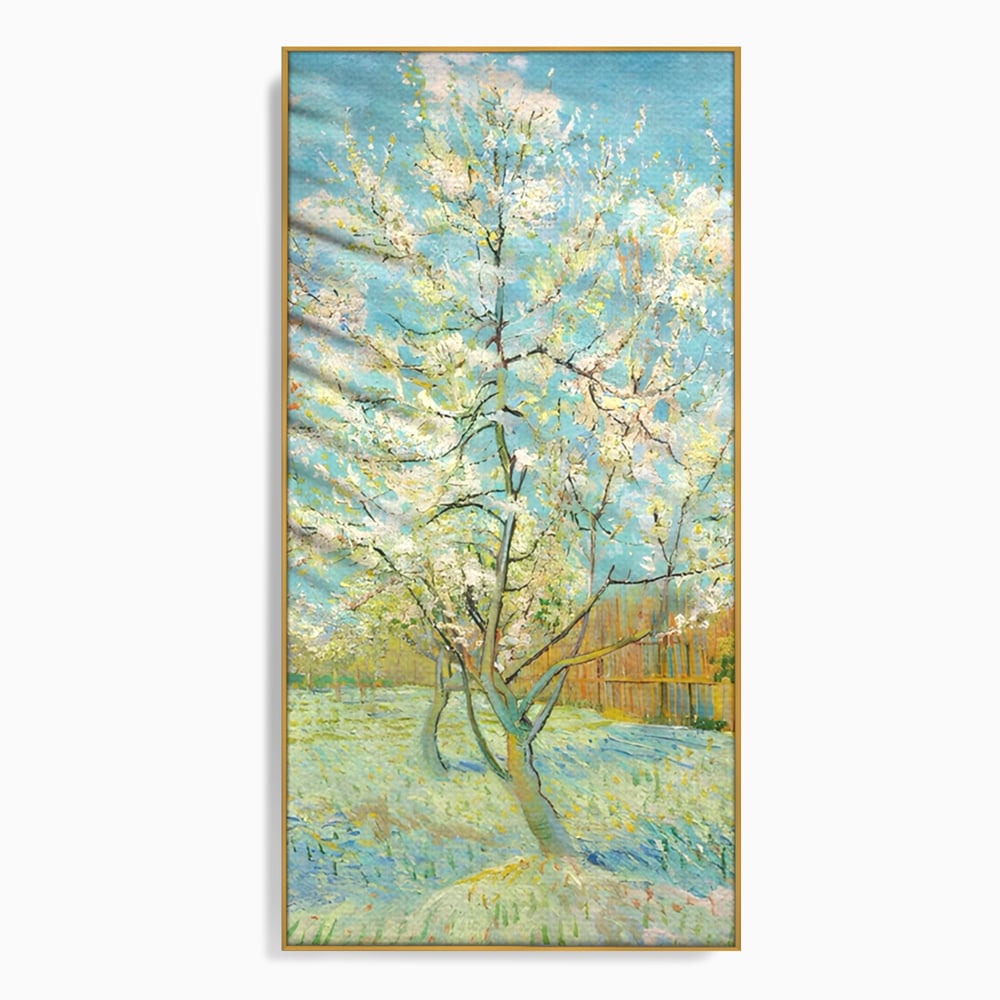 Leinwand Wandbilder Premium LuxCanva® A1497, Rosa Pfirsich, Zimmer, Baum, Blumen, Van Gogh, Gemälde, Wohnen, lebendige Farben