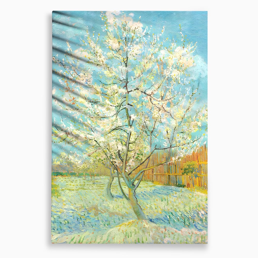 Leinwand Wandbilder Premium LuxCanva® A1497, Rosa Pfirsich, Zimmer, Baum, Blumen, Van Gogh, Gemälde, Wohnen, lebendige Farben