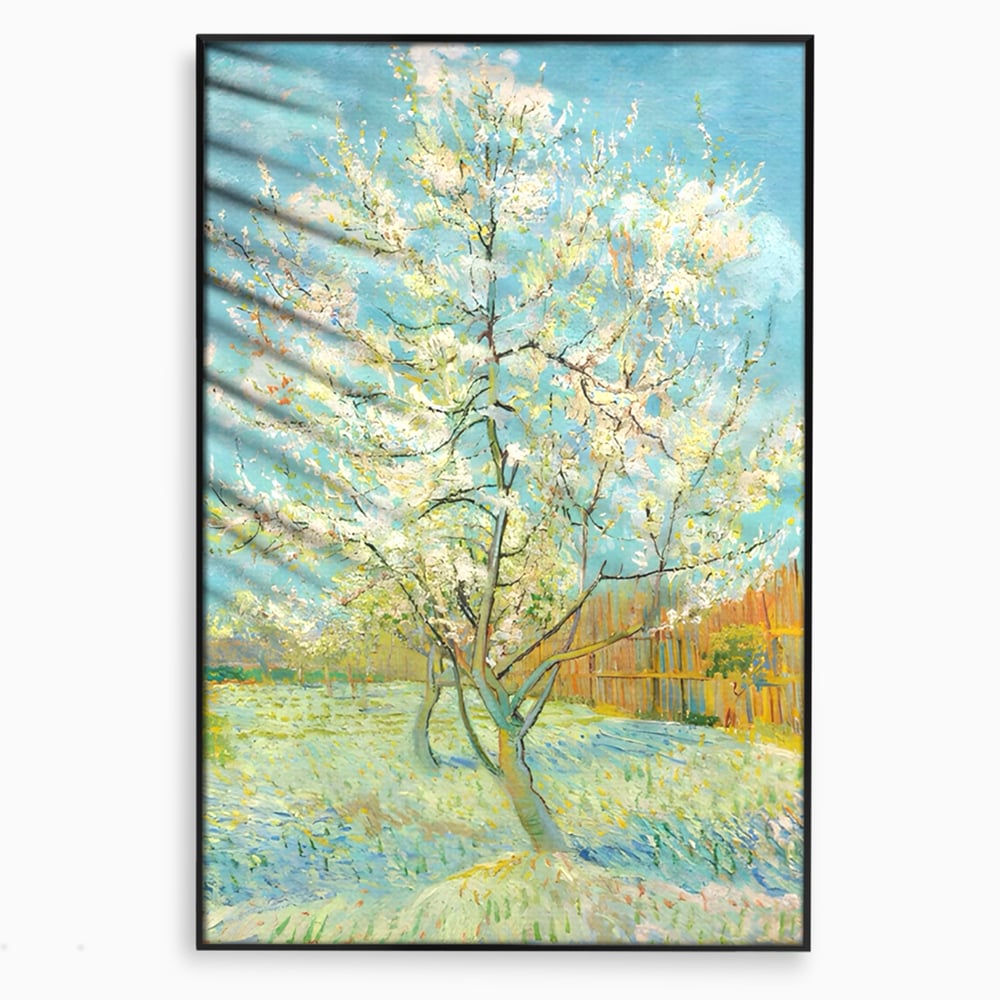 Leinwand Wandbilder Premium LuxCanva® A1497, Rosa Pfirsich, Zimmer, Baum, Blumen, Van Gogh, Gemälde, Wohnen, lebendige Farben