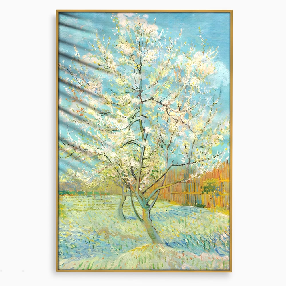 Leinwand Wandbilder Premium LuxCanva® A1497, Rosa Pfirsich, Zimmer, Baum, Blumen, Van Gogh, Gemälde, Wohnen, lebendige Farben