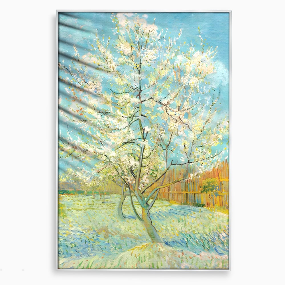 Leinwand Wandbilder Premium LuxCanva® A1497, Rosa Pfirsich, Zimmer, Baum, Blumen, Van Gogh, Gemälde, Wohnen, lebendige Farben