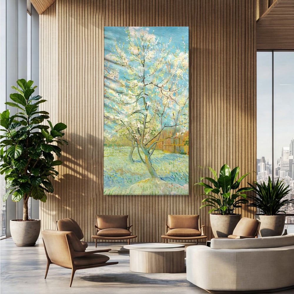 Leinwand Wandbilder Premium LuxCanva® A1497, Rosa Pfirsich, Zimmer, Baum, Blumen, Van Gogh, Gemälde, Wohnen, lebendige Farben