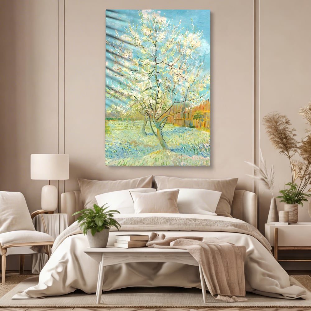 Leinwand Wandbilder Premium LuxCanva® A1497, Rosa Pfirsich, Zimmer, Baum, Blumen, Van Gogh, Gemälde, Wohnen, lebendige Farben