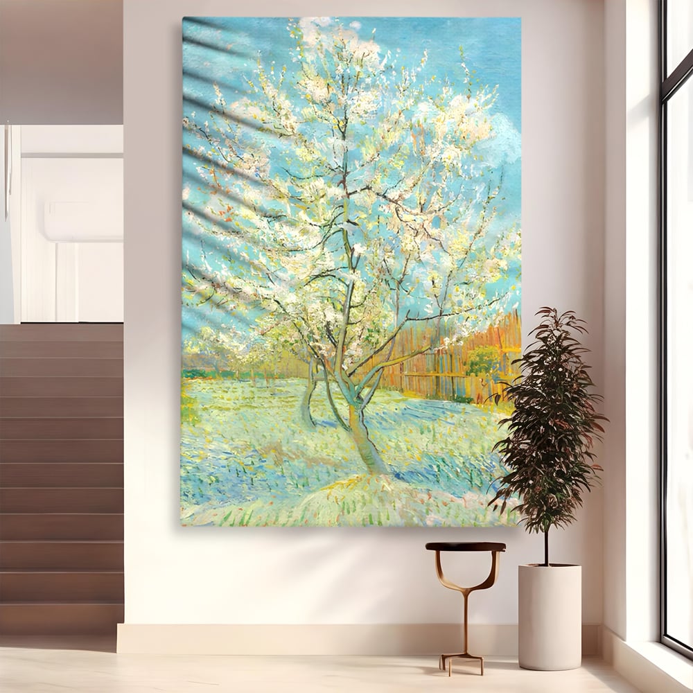 Leinwand Wandbilder Premium LuxCanva® A1497, Rosa Pfirsich, Zimmer, Baum, Blumen, Van Gogh, Gemälde, Wohnen, lebendige Farben
