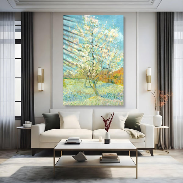 Leinwand Wandbilder Premium LuxCanva® A1497, Rosa Pfirsich, Zimmer, Baum, Blumen, Van Gogh, Gemälde, Wohnen, lebendige Farben