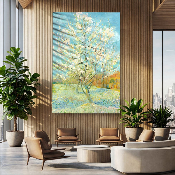 Leinwand Wandbilder Premium LuxCanva® A1497, Rosa Pfirsich, Zimmer, Baum, Blumen, Van Gogh, Gemälde, Wohnen, lebendige Farben