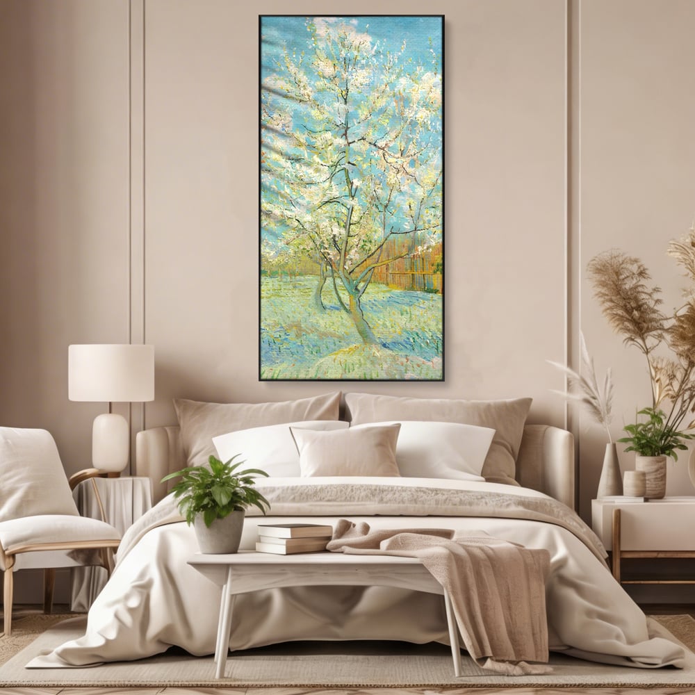 Leinwand Wandbilder Premium LuxCanva® A1497, Rosa Pfirsich, Zimmer, Baum, Blumen, Van Gogh, Gemälde, Wohnen, lebendige Farben