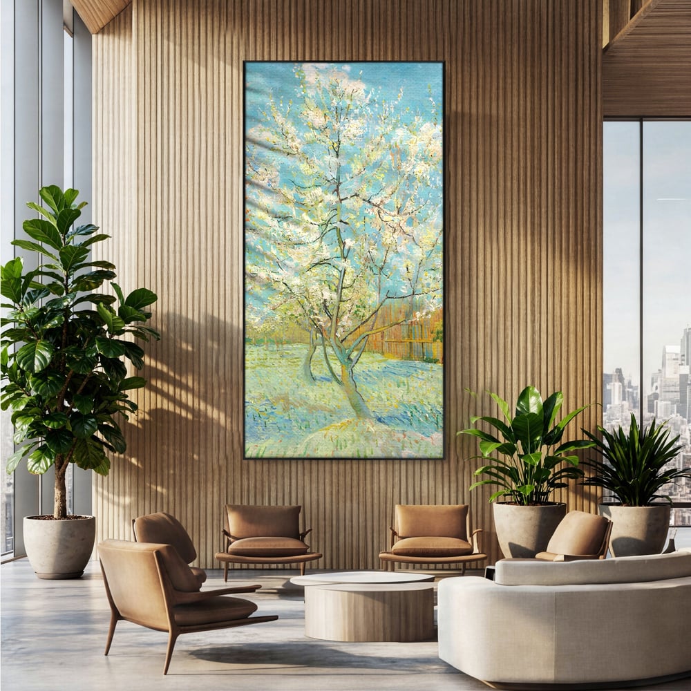 Leinwand Wandbilder Premium LuxCanva® A1497, Rosa Pfirsich, Zimmer, Baum, Blumen, Van Gogh, Gemälde, Wohnen, lebendige Farben