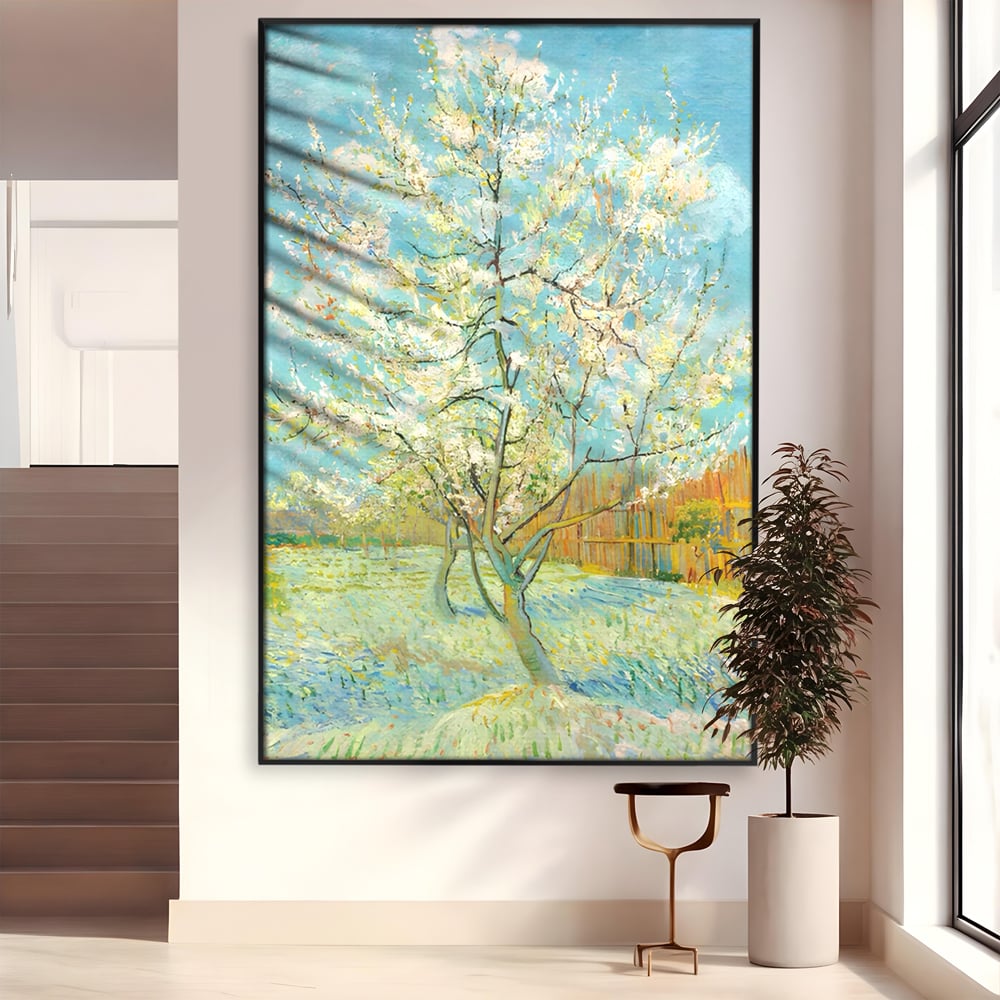 Leinwand Wandbilder Premium LuxCanva® A1497, Rosa Pfirsich, Zimmer, Baum, Blumen, Van Gogh, Gemälde, Wohnen, lebendige Farben
