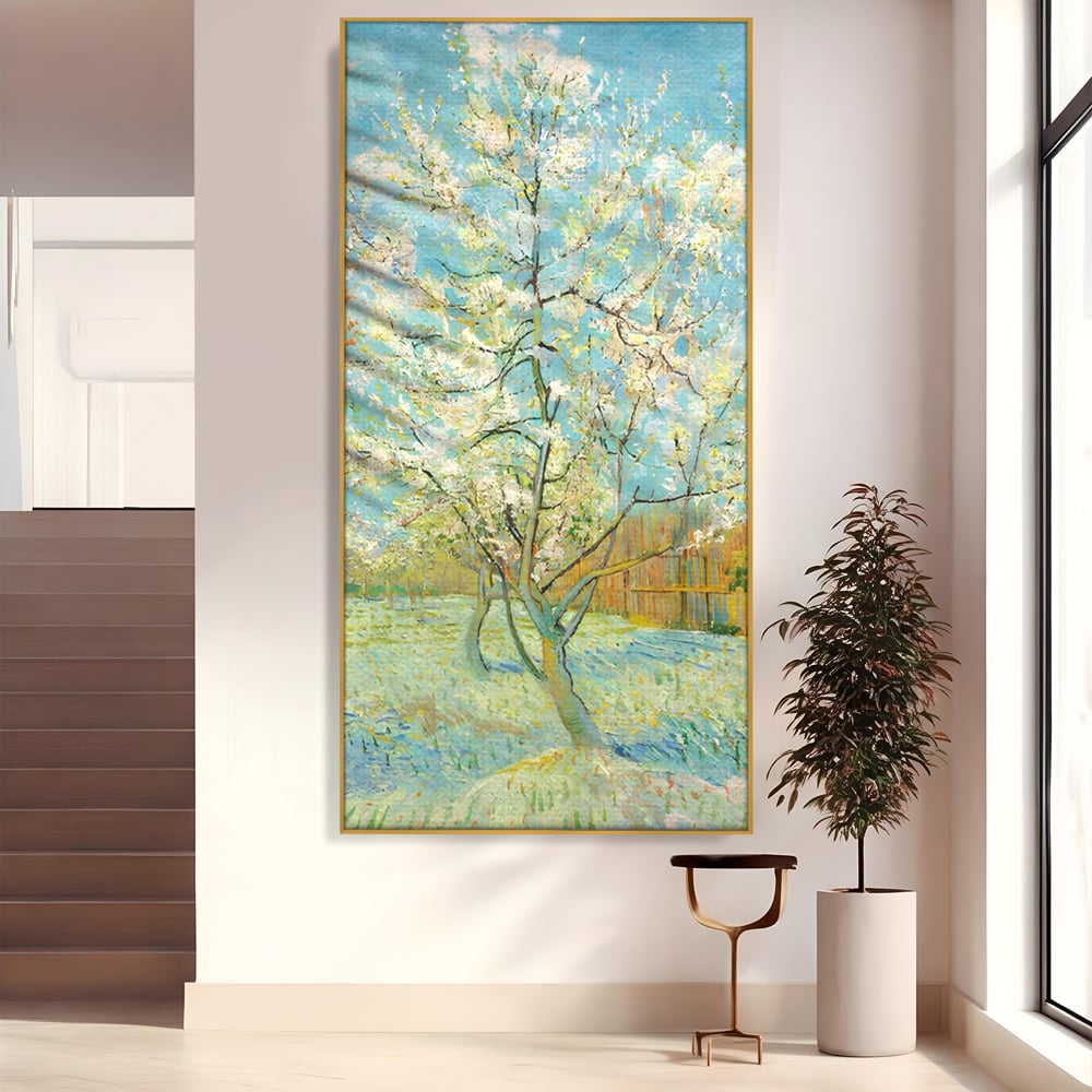 Leinwand Wandbilder Premium LuxCanva® A1497, Rosa Pfirsich, Zimmer, Baum, Blumen, Van Gogh, Gemälde, Wohnen, lebendige Farben