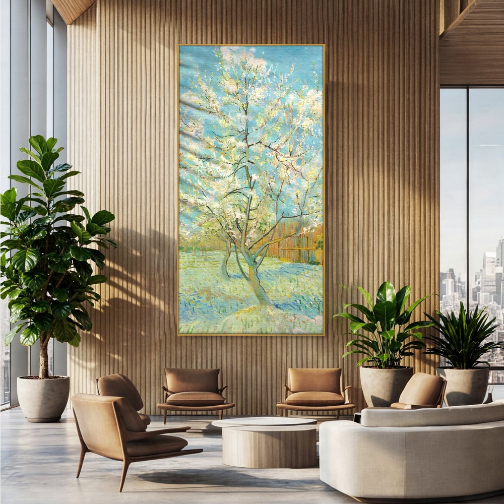 Leinwand Wandbilder Premium LuxCanva® A1497, Rosa Pfirsich, Zimmer, Baum, Blumen, Van Gogh, Gemälde, Wohnen, lebendige Farben