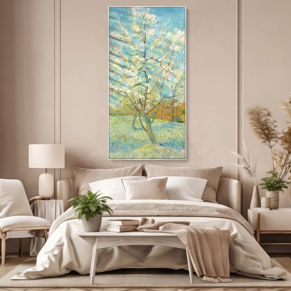 Leinwand Wandbilder Premium LuxCanva® A1497, Rosa Pfirsich, Zimmer, Baum, Blumen, Van Gogh, Gemälde, Wohnen, lebendige Farben