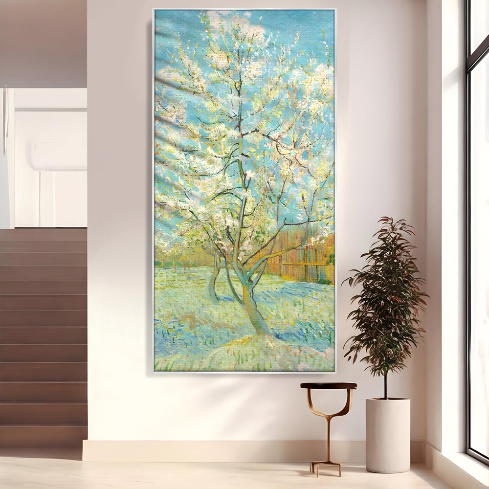 Leinwand Wandbilder Premium LuxCanva® A1497, Rosa Pfirsich, Zimmer, Baum, Blumen, Van Gogh, Gemälde, Wohnen, lebendige Farben