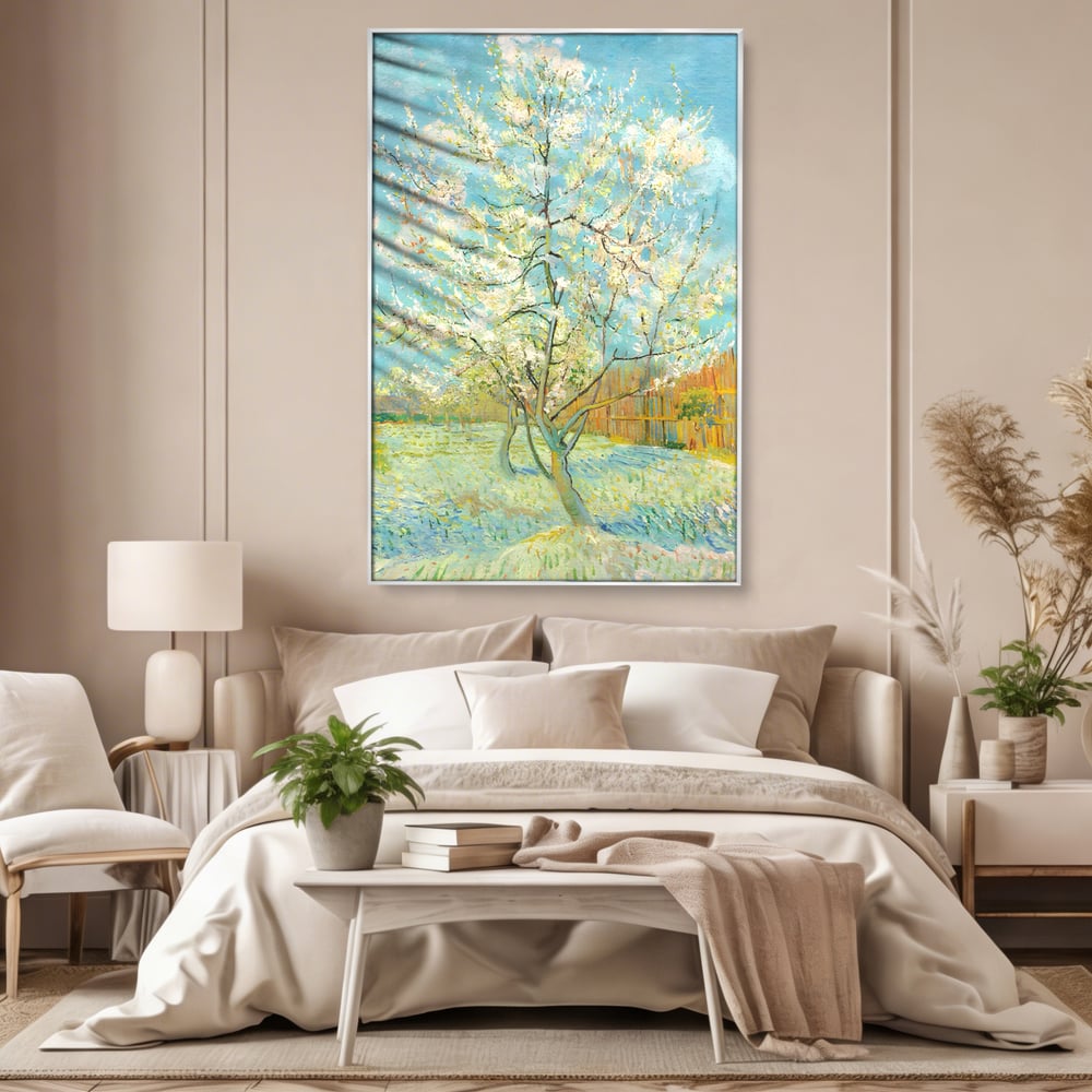 Leinwand Wandbilder Premium LuxCanva® A1497, Rosa Pfirsich, Zimmer, Baum, Blumen, Van Gogh, Gemälde, Wohnen, lebendige Farben