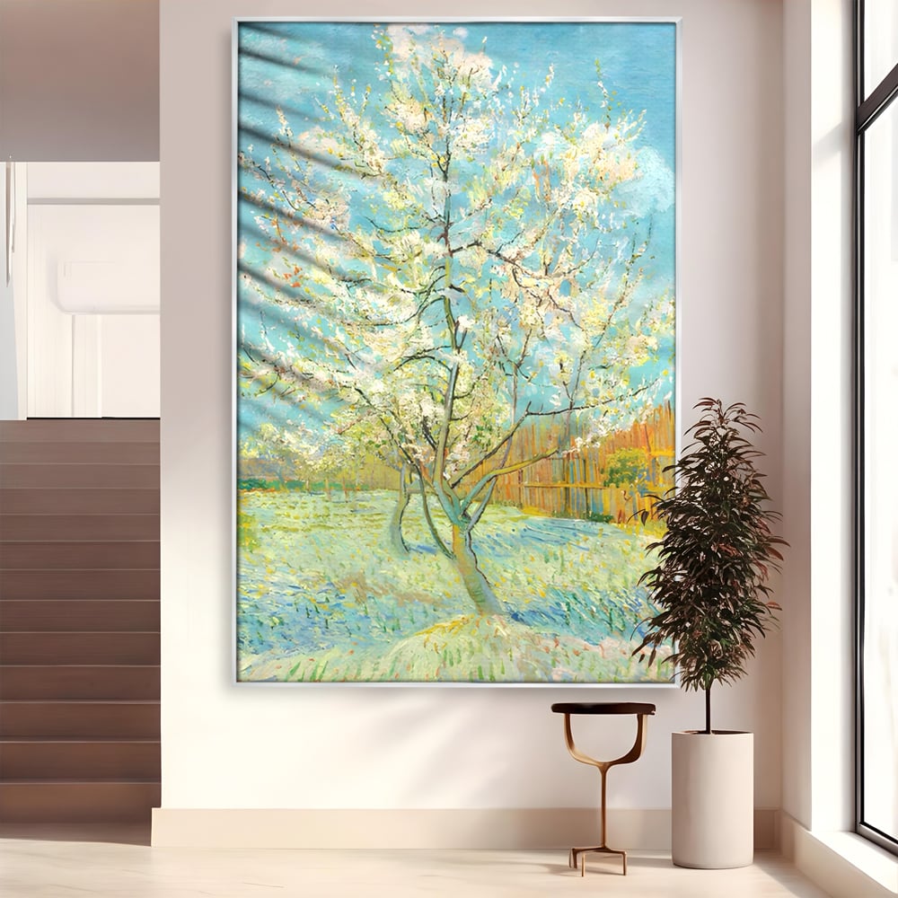 Leinwand Wandbilder Premium LuxCanva® A1497, Rosa Pfirsich, Zimmer, Baum, Blumen, Van Gogh, Gemälde, Wohnen, lebendige Farben