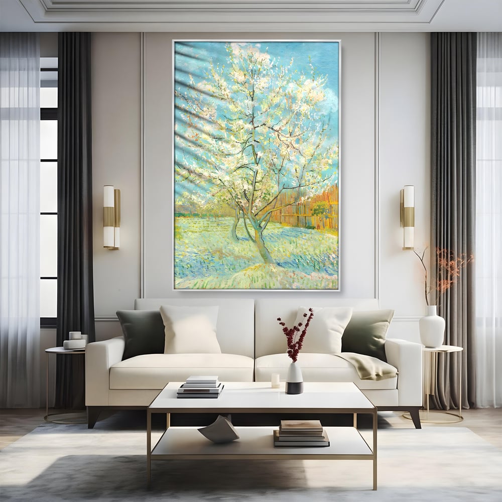 Leinwand Wandbilder Premium LuxCanva® A1497, Rosa Pfirsich, Zimmer, Baum, Blumen, Van Gogh, Gemälde, Wohnen, lebendige Farben