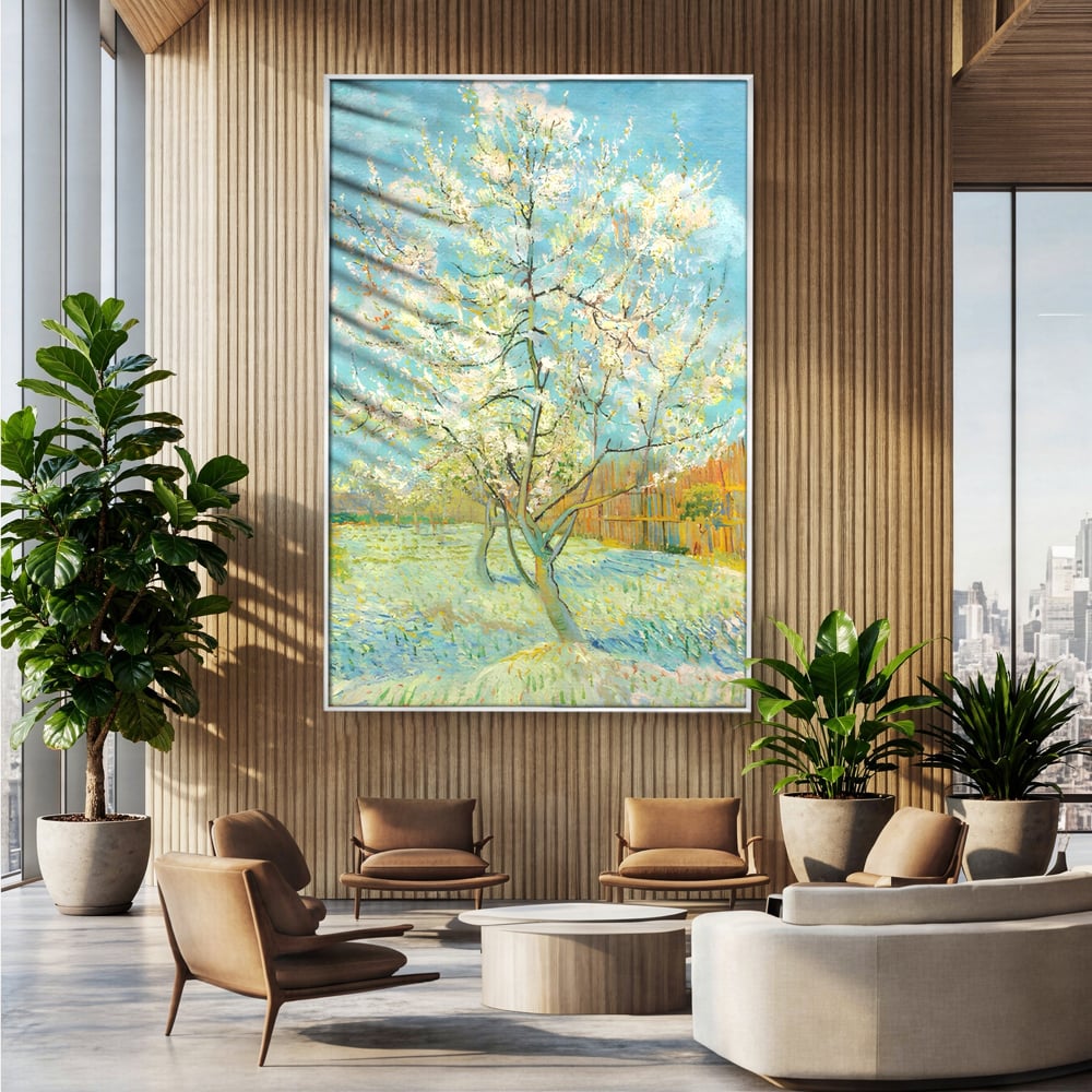 Leinwand Wandbilder Premium LuxCanva® A1497, Rosa Pfirsich, Zimmer, Baum, Blumen, Van Gogh, Gemälde, Wohnen, lebendige Farben