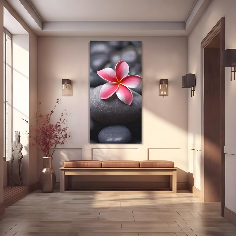 Tablou Canvas Premium LuxCanva® A1498, Flower Spa , Room, Relaxare, Floare Roz, Pietre, Decorativ, Living, Culori Vibrante