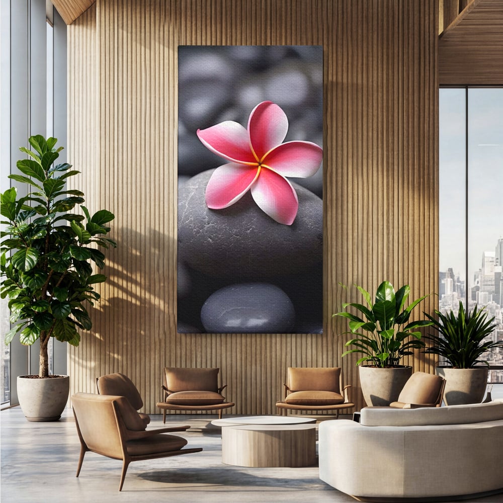 Tablou Canvas Premium LuxCanva® A1498, Flower Spa , Room, Relaxare, Floare Roz, Pietre, Decorativ, Living, Culori Vibrante