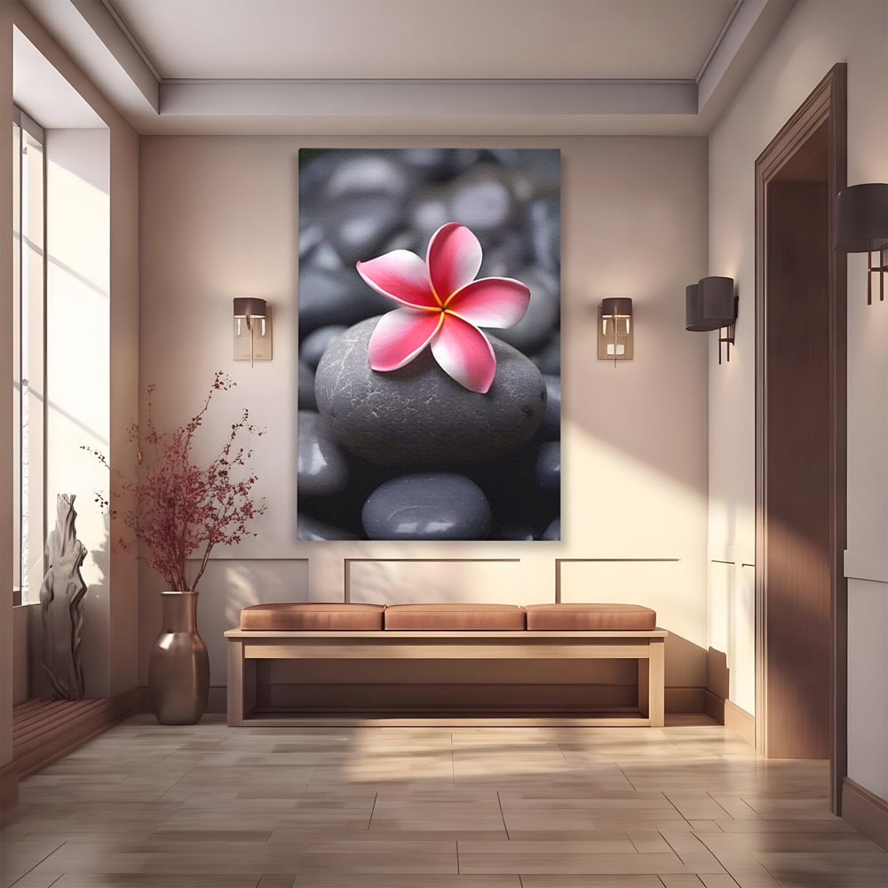 Tablou Canvas Premium LuxCanva® A1498, Flower Spa , Room, Relaxare, Floare Roz, Pietre, Decorativ, Living, Culori Vibrante
